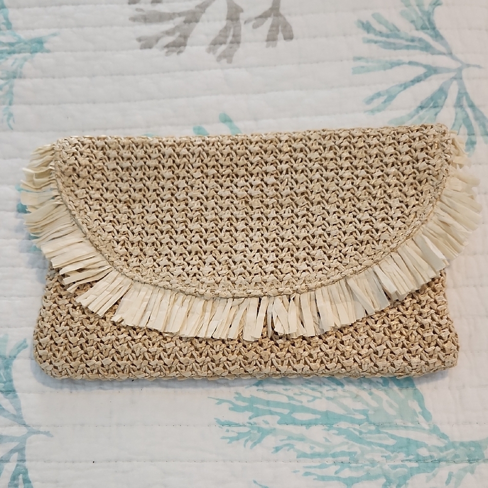 Beige Woven Clutch